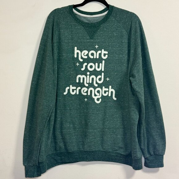 Lifeway Women "Heart Soul Mind Strength" Women's Heather Green Sweatshirt - Picture 1 of 4